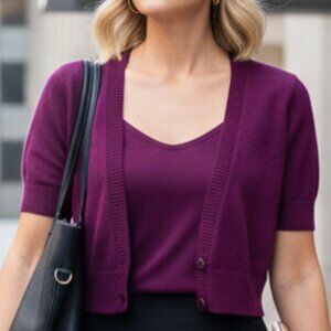 ANN TAYLOR twin set purple cardigan & camisole - M